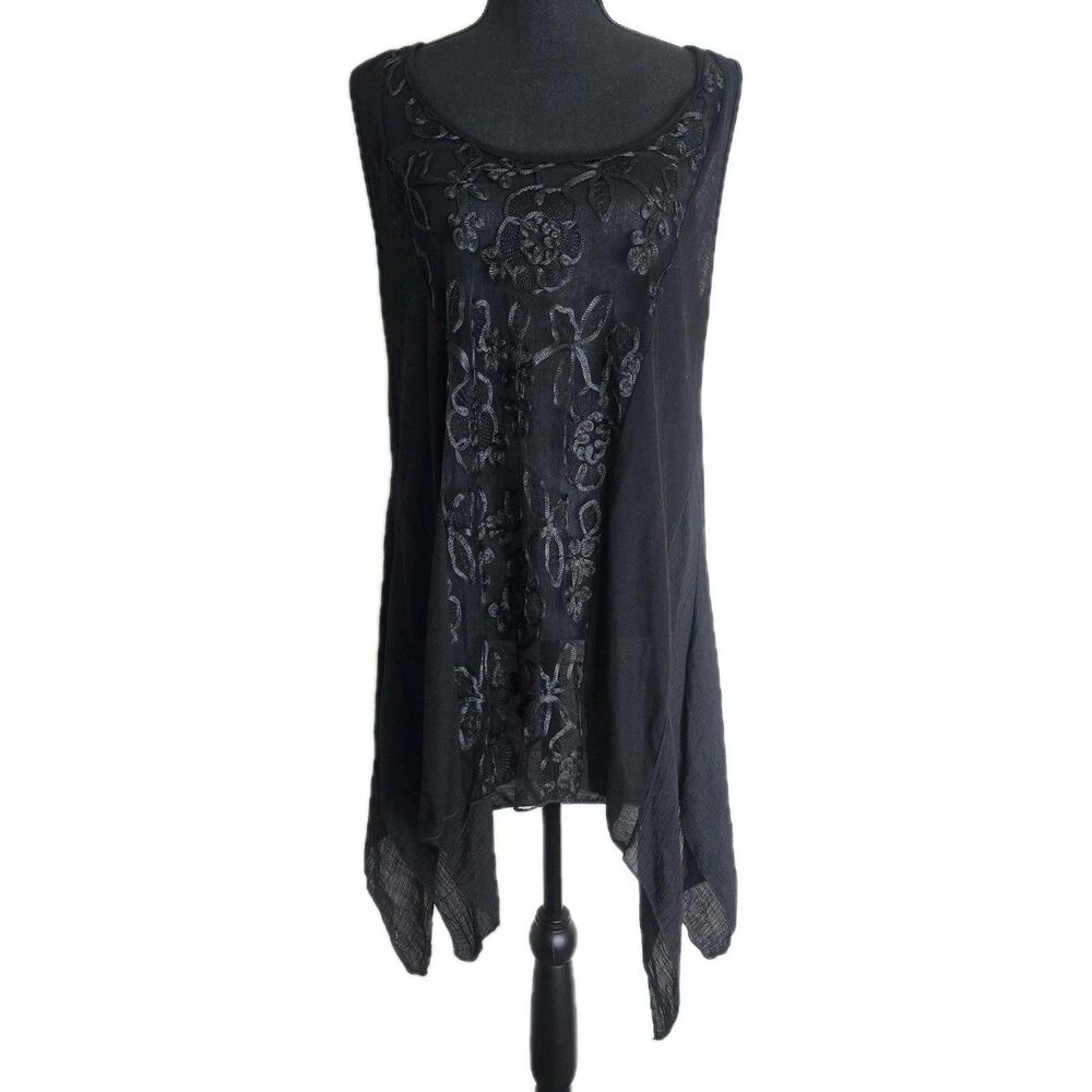 Pretty Angel Tunic Whimsigoth Fairy Grunge Large Floral Embroidered Linen Blend